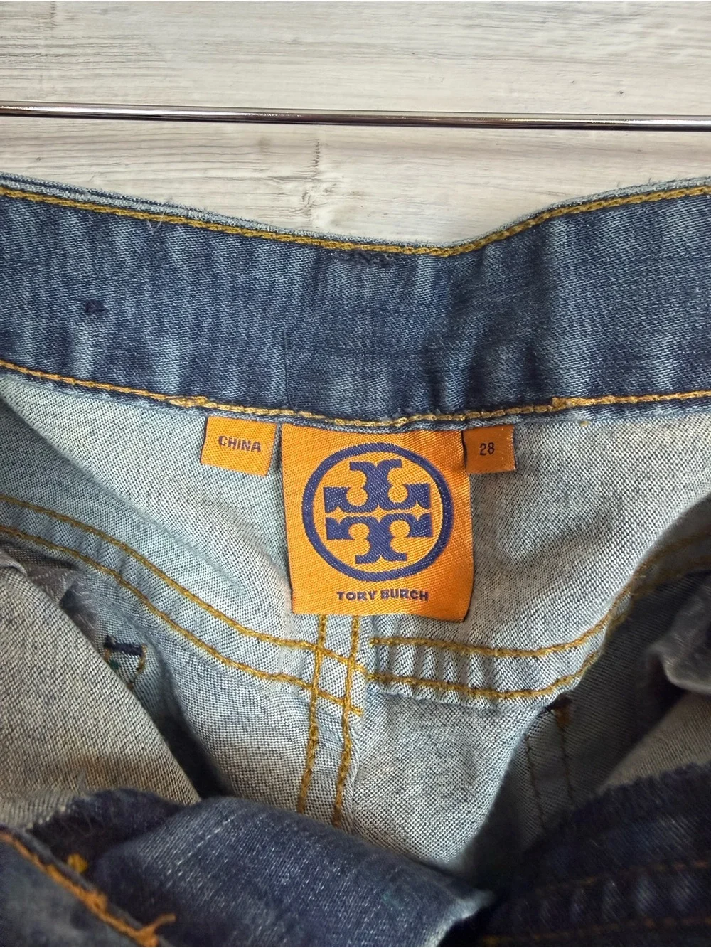 Tory Burch Legging Jeans Size 28 Medium Wash Studded Paint Splatter Denim